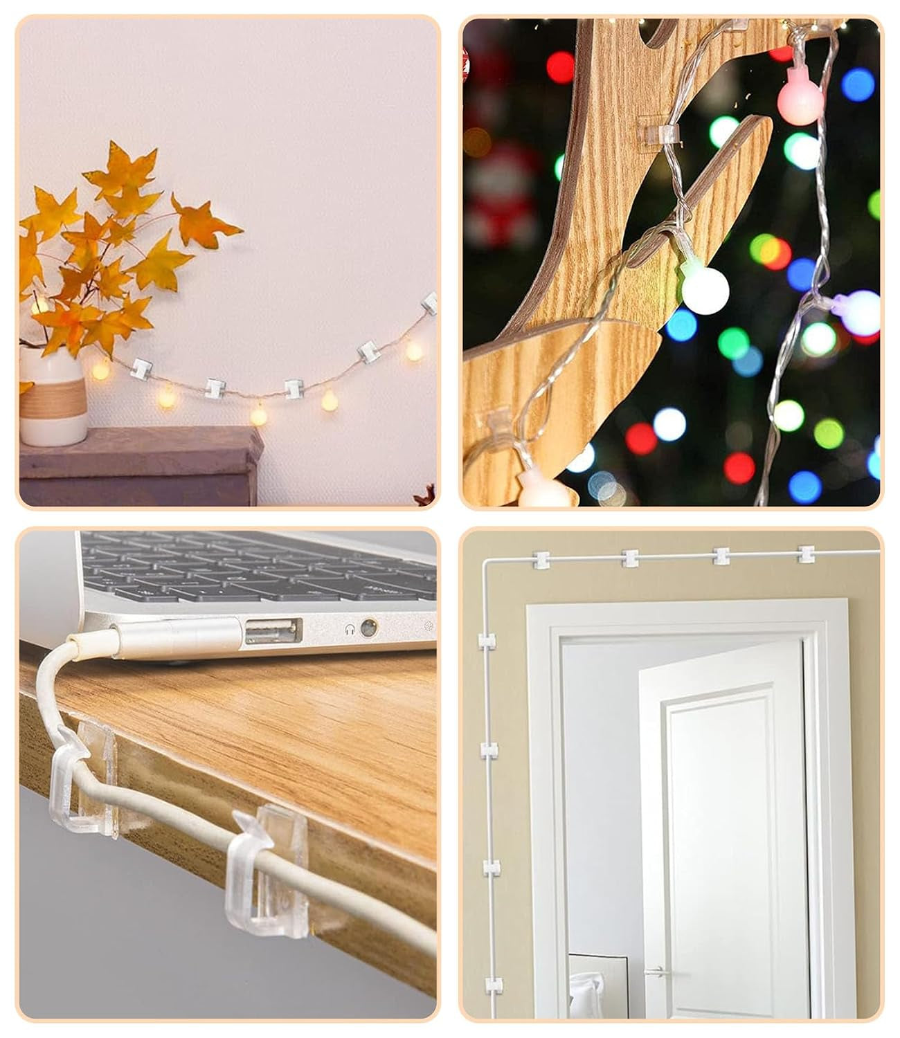 Miuco 120 Stück Kabelhalter Selbstklebend - Kabelclips Für Kabelmanagement Und Kabel Organizer - Kabelklemmen & Kabelbefestigung Am Schreibtisch - Transparent Kabelführung (Lichterkette Befestigung)