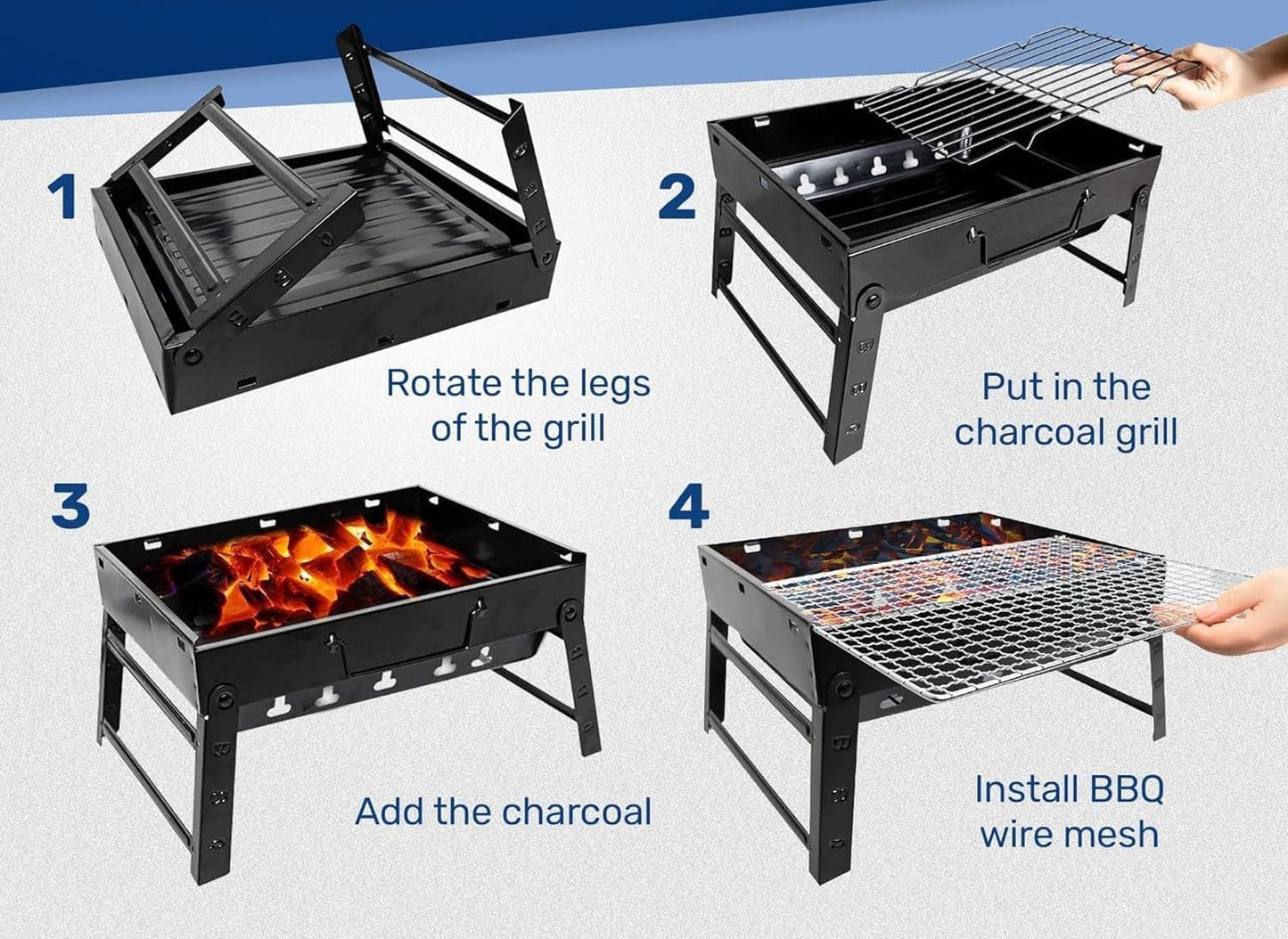 BBQ Barbecue Grill, Tragbarer Klappkohlegrill Schreibtisch Tischplatte Outdoor Edelstahl Smoker BBQ Für Picknick Garten Terrasse Camping Reisen