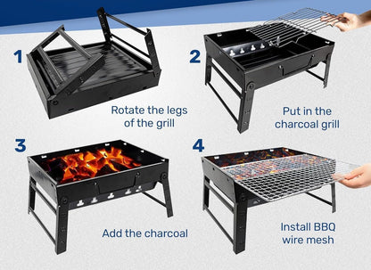 BBQ Barbecue Grill, Tragbarer Klappkohlegrill Schreibtisch Tischplatte Outdoor Edelstahl Smoker BBQ Für Picknick Garten Terrasse Camping Reisen