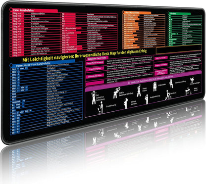 Mauspad 800 X 300 X 3 Mm,Tastaturkürzeln Mousepad,Deutsch Mousepad Für Excel, Word, PPT, Windows Spickzettel Schreibtischunterlage,Deutsch Mauspad Shortcuts Unterlage Bürozubehör