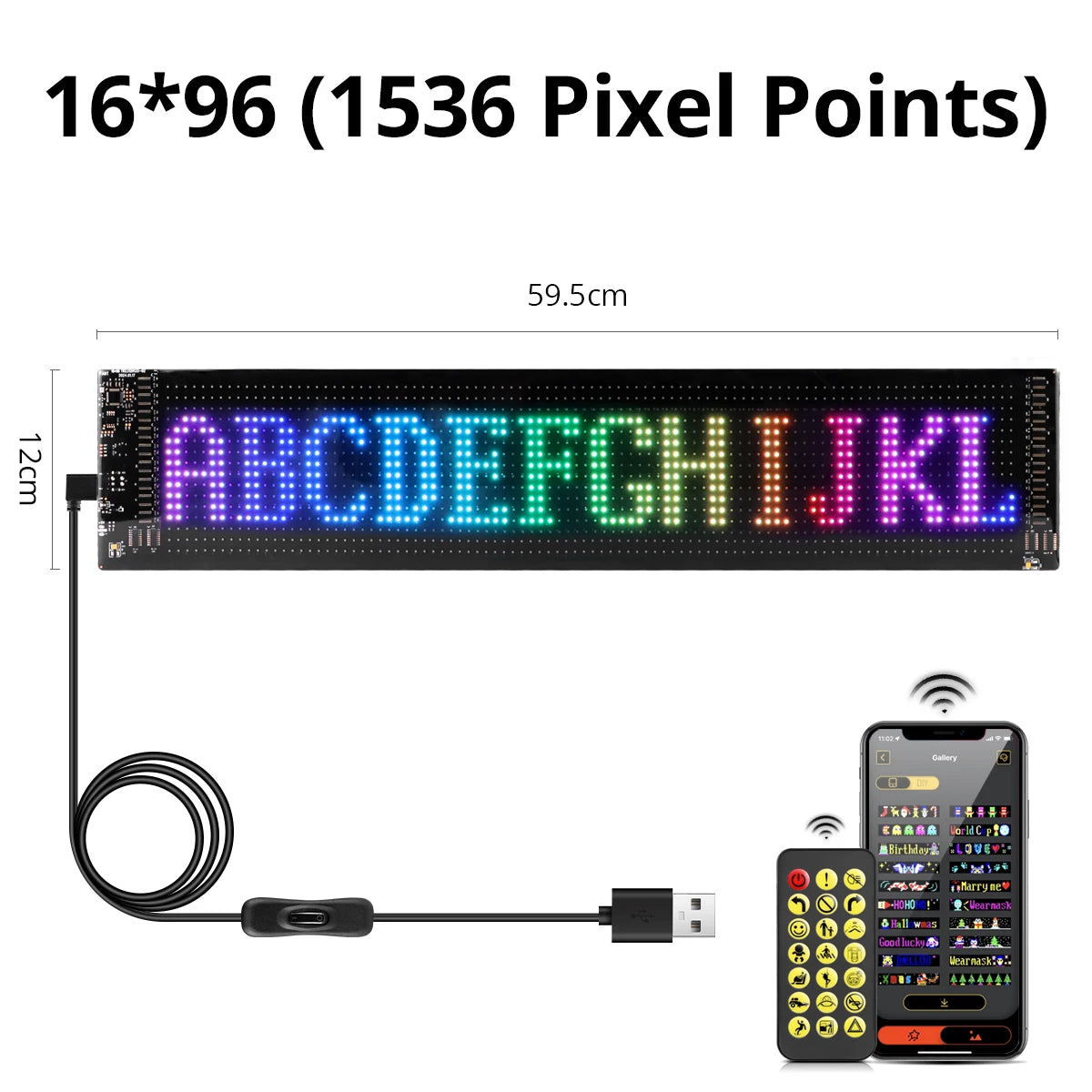 Double Row Display RGB LED Matrix Pixel Panel Screen Smart Programmable DIY Car Devil Eyes Sign Text Anime Advertising Light