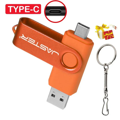 TYPE-C USB Flash Drive 64GB 2 in 1 Real Capacity Pen Drive 32GB Gift Keychain Memory Stick Business Gift U Disk for Mobile Phone