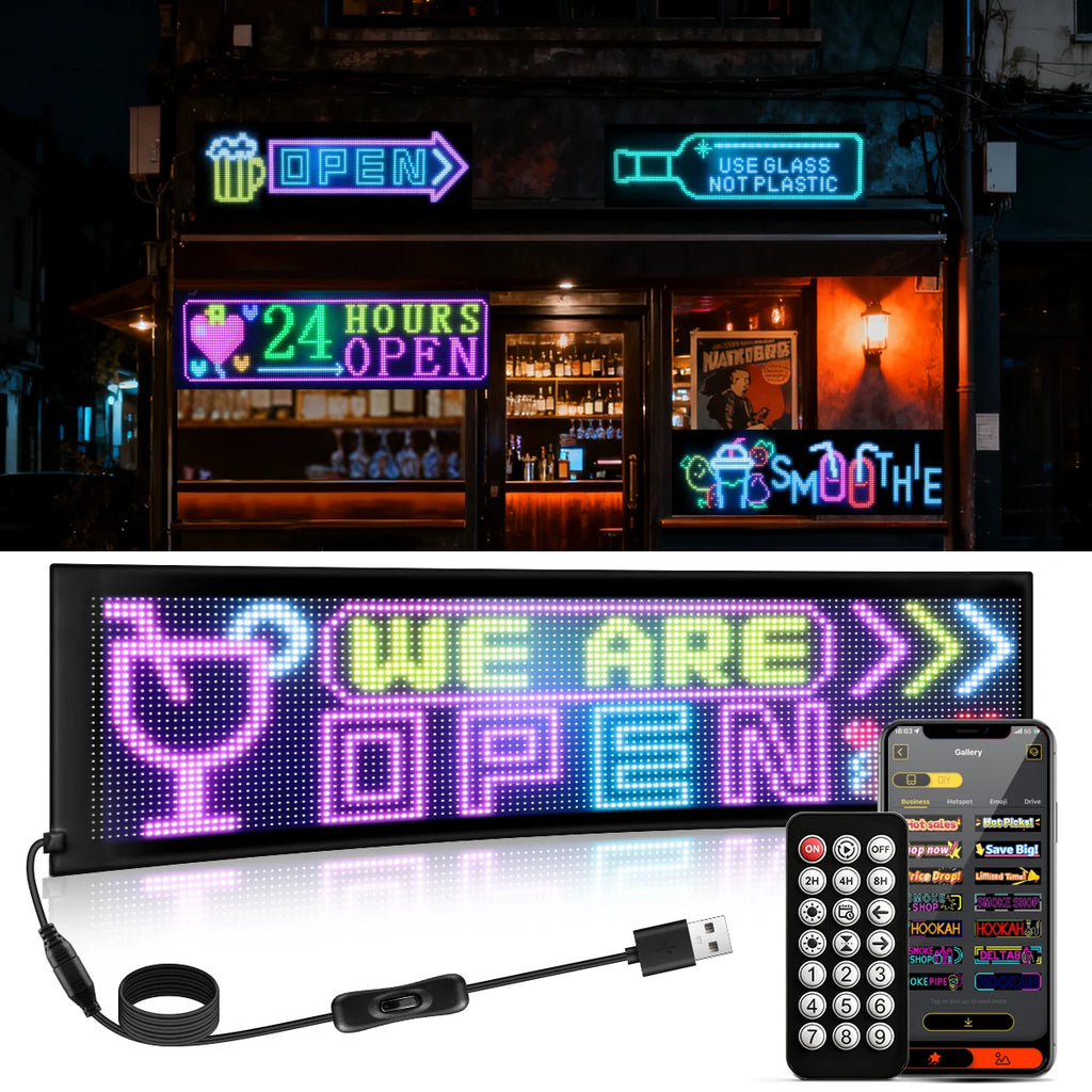 Double Row Display RGB LED Matrix Pixel Panel Screen Smart Programmable DIY Car Devil Eyes Sign Text Anime Advertising Light