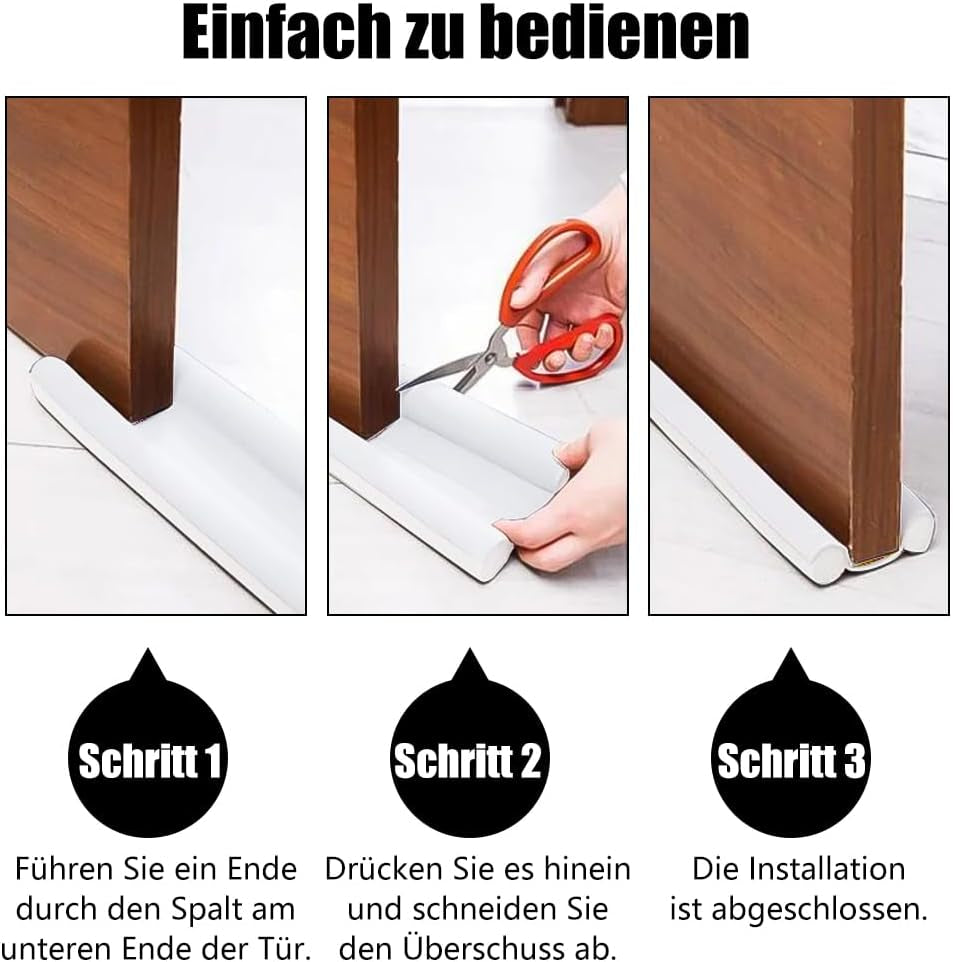 Zugluftstopper Für Türen,1 Stück Türen Zugluftstopper Mit Doppeldichtung,Türbodendichtung,Effektive Gegen Zugluft,Kälte, Lärm Und Insekt,(96Cm/Weiß)