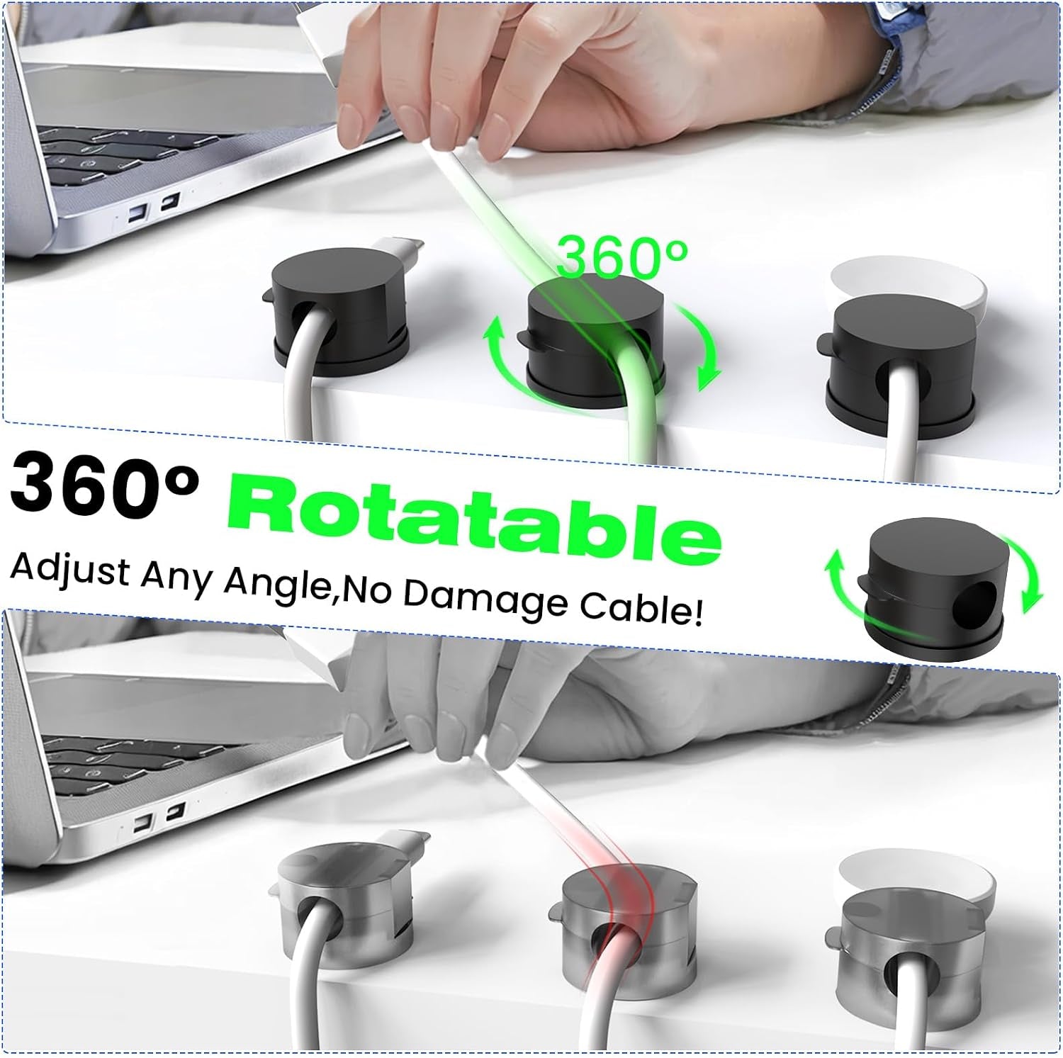 10 Stück Kabelhalter Kabelclips [360° Drehbar] Magnetische Selbstklebende Kabel Organizer Für Schreibtisch, Wand, Telefon, Zuhause, Büro, Auto, Kompatibel Mit Kabel Bis Zu 7,5 Mm (Schwarz)