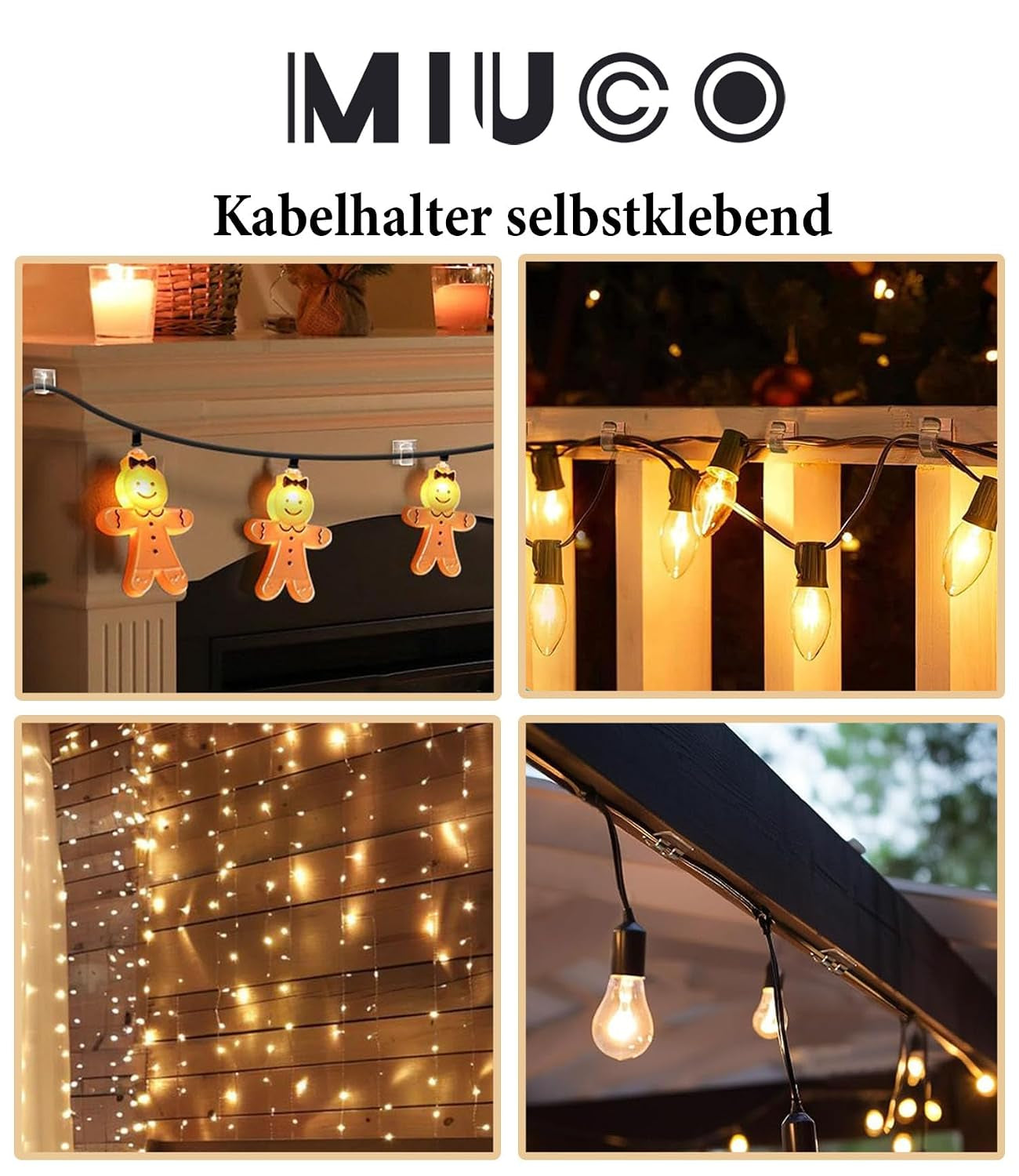 Miuco 120 Stück Kabelhalter Selbstklebend - Kabelclips Für Kabelmanagement Und Kabel Organizer - Kabelklemmen & Kabelbefestigung Am Schreibtisch - Transparent Kabelführung (Lichterkette Befestigung)