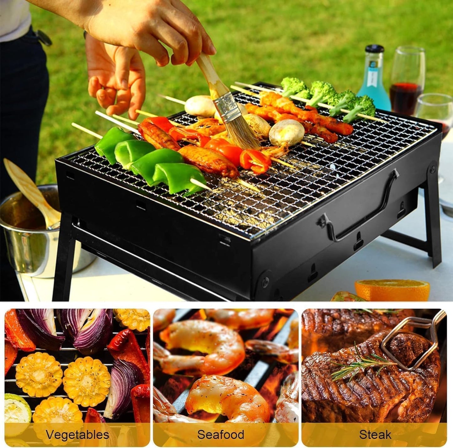 BBQ Barbecue Grill, Tragbarer Klappkohlegrill Schreibtisch Tischplatte Outdoor Edelstahl Smoker BBQ Für Picknick Garten Terrasse Camping Reisen