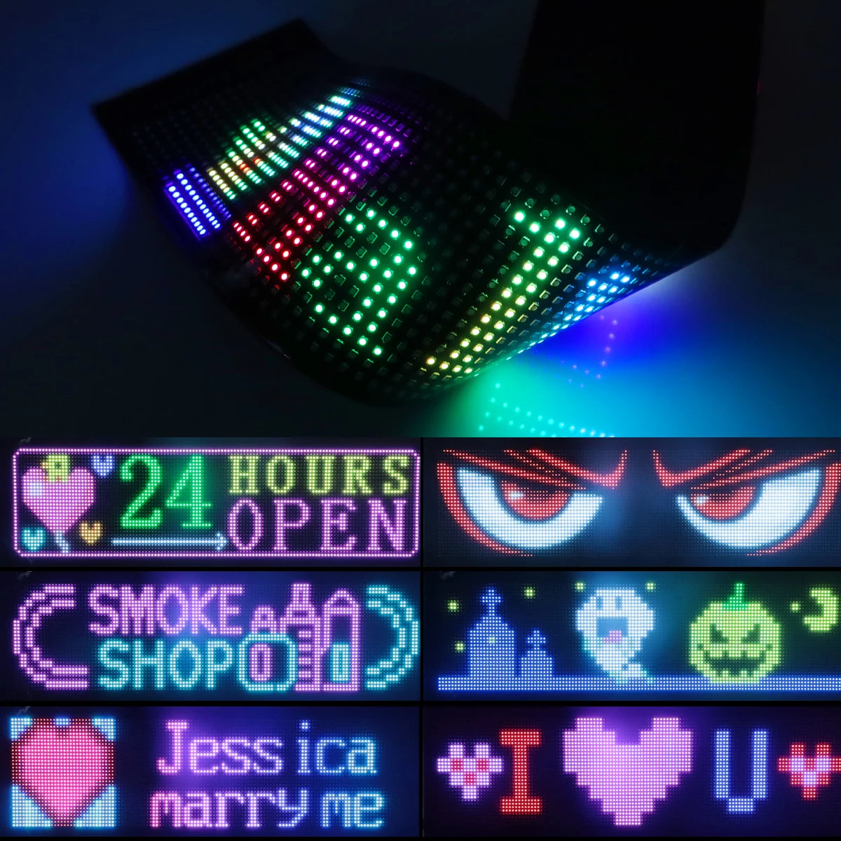 Double Row Display RGB LED Matrix Pixel Panel Screen Smart Programmable DIY Car Devil Eyes Sign Text Anime Advertising Light