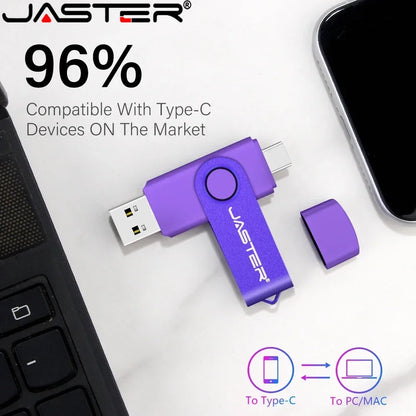TYPE-C USB Flash Drive 64GB 2 in 1 Real Capacity Pen Drive 32GB Gift Keychain Memory Stick Business Gift U Disk for Mobile Phone
