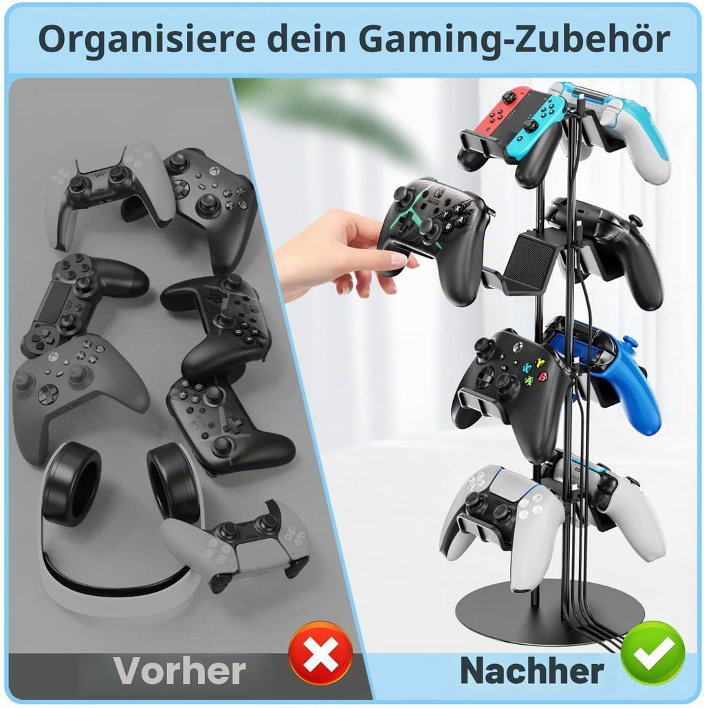 Gaming Deko Controller Halterung, 4-Stufen Controller Halter & Kopfhörer Halterung Tisch Mit Kabel Gaming Organizer, Kopfhörer Halter Für Universaler Controller/Headset, Gaming Zubehör Zimmer Deko