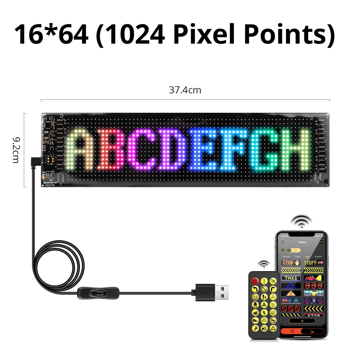 Double Row Display RGB LED Matrix Pixel Panel Screen Smart Programmable DIY Car Devil Eyes Sign Text Anime Advertising Light