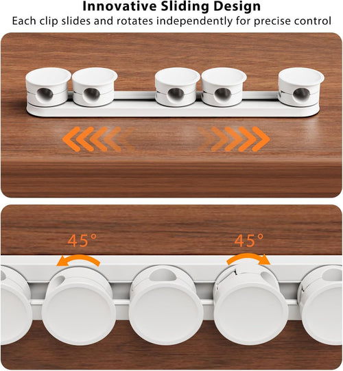 Kabel Organizer Mit Schiebeschiene, 5 Magnetische Verstellbare Kabelclips, 45° Drehbarer Kabelhalter, 8 Mm Kabelmanagement Für Schreibtisch, TV, PC, Ladekabel, Starke Klebebefestigung | Kabel Organizer Mit Schiebeschiene, Magnetische Verstellbare Kabelclips