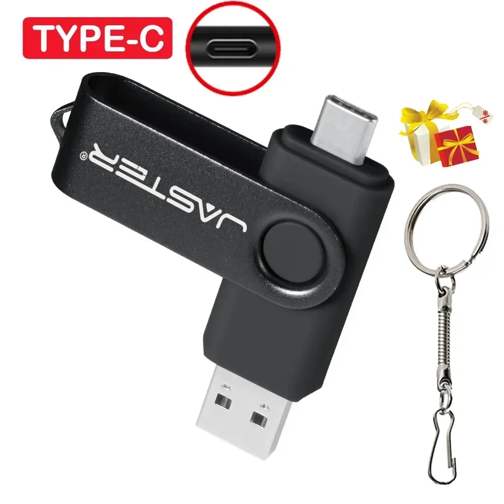 TYPE-C USB Flash Drive 64GB 2 in 1 Real Capacity Pen Drive 32GB Gift Keychain Memory Stick Business Gift U Disk for Mobile Phone