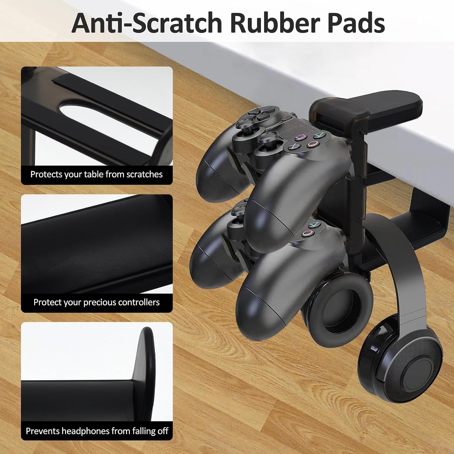 2 in 1 Kopfhörer Ständer Controller Halter, 360° Drehbar Headset Halterung Tisch Mit Kabel Organizer, Universal Kopfhörerständer Gaming Zubehör (Schwarz)