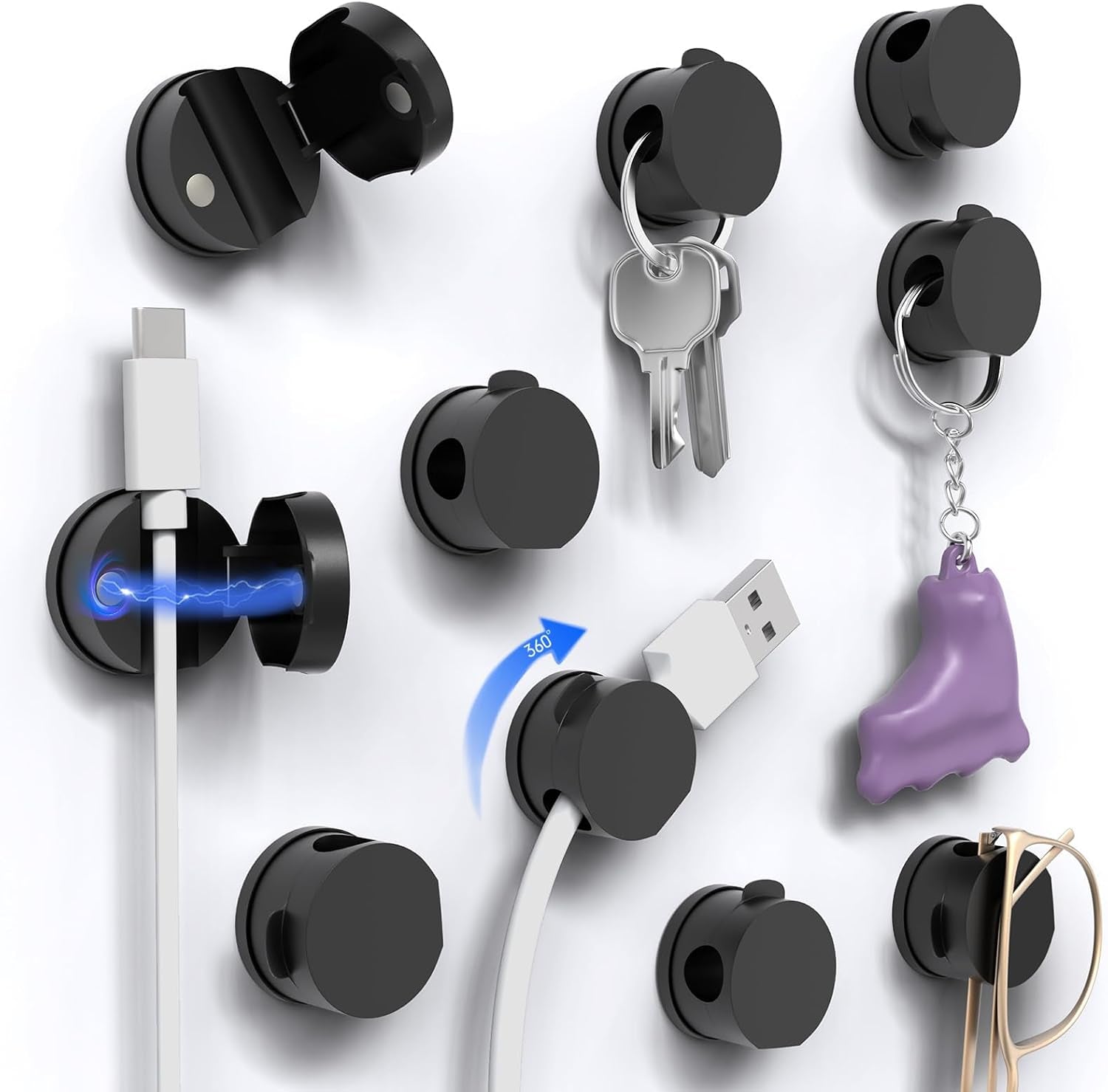 Magnetische Kabelclips, 10 Stück, 360 Grad drehbar