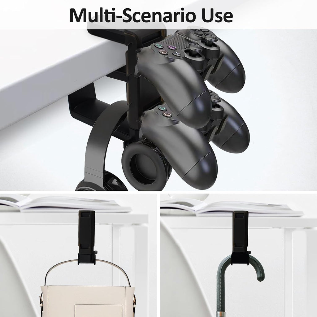2 in 1 Kopfhörer Ständer Controller Halter, 360° Drehbar Headset Halterung Tisch Mit Kabel Organizer, Universal Kopfhörerständer Gaming Zubehör (Schwarz)