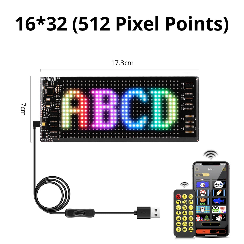 Double Row Display RGB LED Matrix Pixel Panel Screen Smart Programmable DIY Car Devil Eyes Sign Text Anime Advertising Light