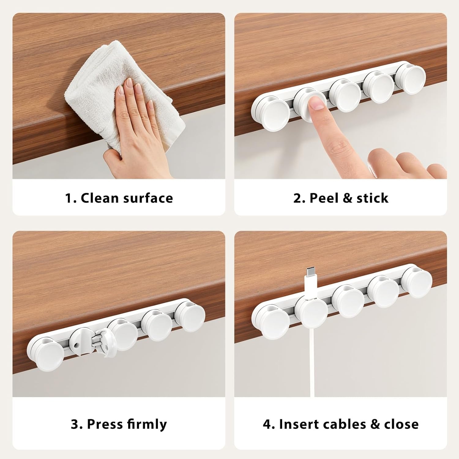 Kabel Organizer Mit Schiebeschiene, 5 Magnetische Verstellbare Kabelclips, 45° Drehbarer Kabelhalter, 8 Mm Kabelmanagement Für Schreibtisch, TV, PC, Ladekabel, Starke Klebebefestigung | Kabel Organizer Mit Schiebeschiene, Magnetische Verstellbare Kabelclips