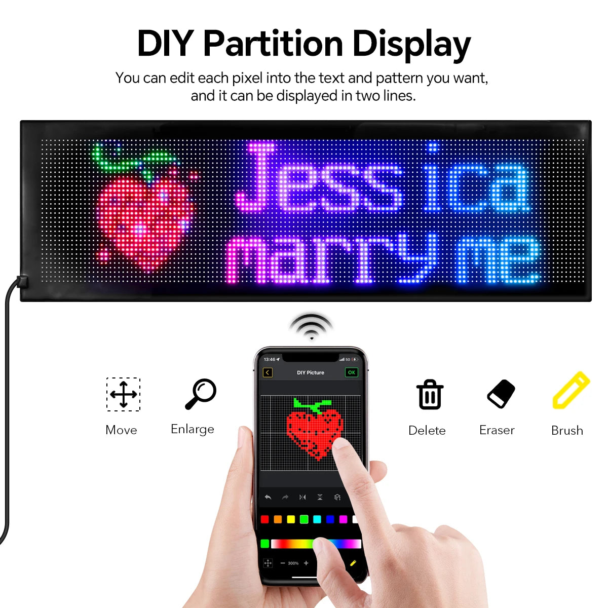Double Row Display RGB LED Matrix Pixel Panel Screen Smart Programmable DIY Car Devil Eyes Sign Text Anime Advertising Light
