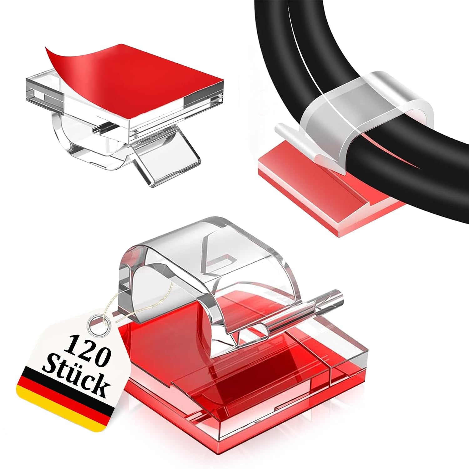 Selbstklebende Kabelhalter, transparent, 120 Stück