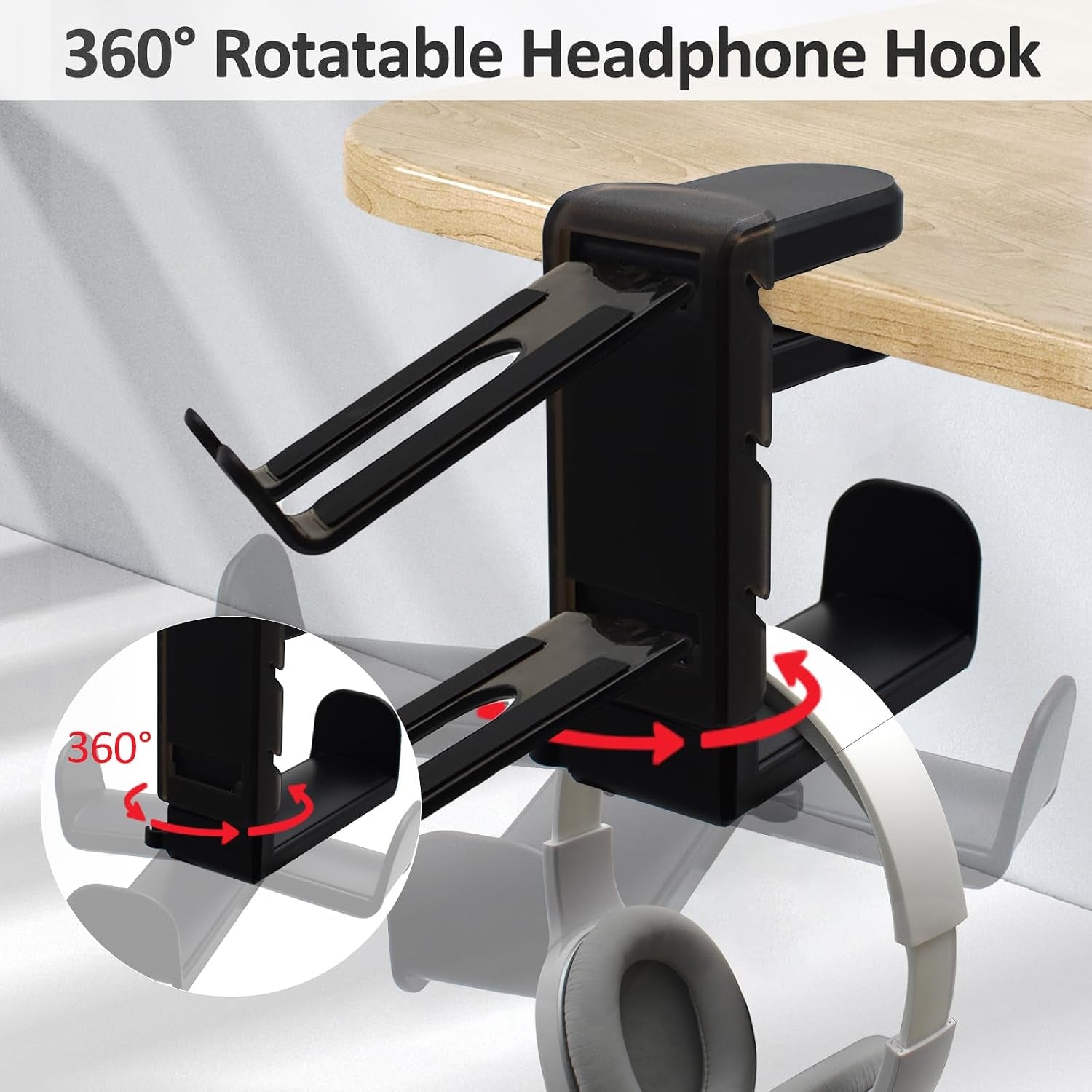 2 in 1 Kopfhörer Ständer Controller Halter, 360° Drehbar Headset Halterung Tisch Mit Kabel Organizer, Universal Kopfhörerständer Gaming Zubehör (Schwarz)