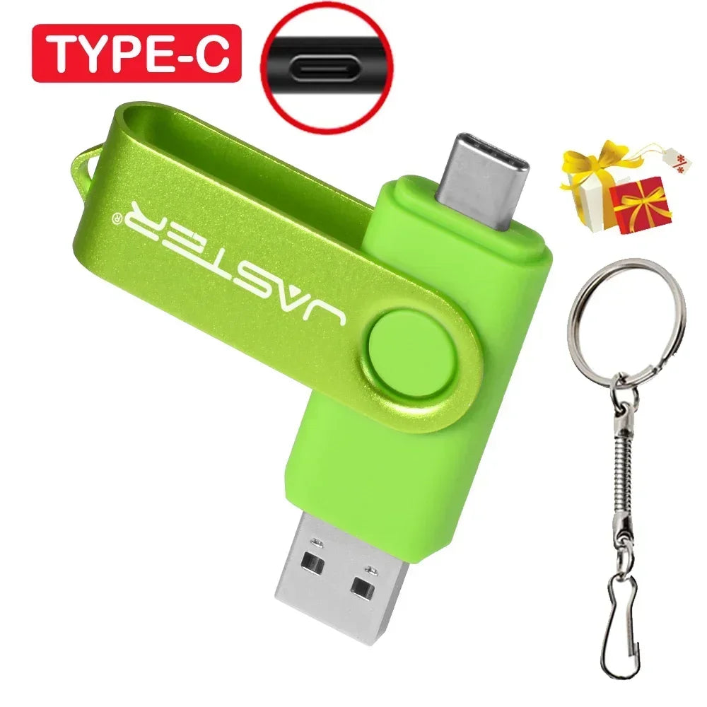 TYPE-C USB Flash Drive 64GB 2 in 1 Real Capacity Pen Drive 32GB Gift Keychain Memory Stick Business Gift U Disk for Mobile Phone