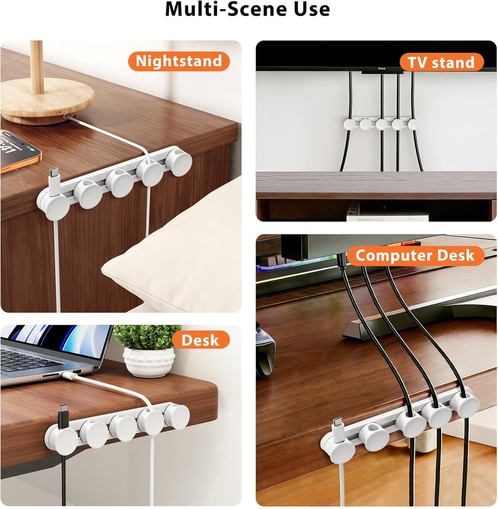 Kabel Organizer Mit Schiebeschiene, 5 Magnetische Verstellbare Kabelclips, 45° Drehbarer Kabelhalter, 8 Mm Kabelmanagement Für Schreibtisch, TV, PC, Ladekabel, Starke Klebebefestigung | Kabel Organizer Mit Schiebeschiene, Magnetische Verstellbare Kabelclips
