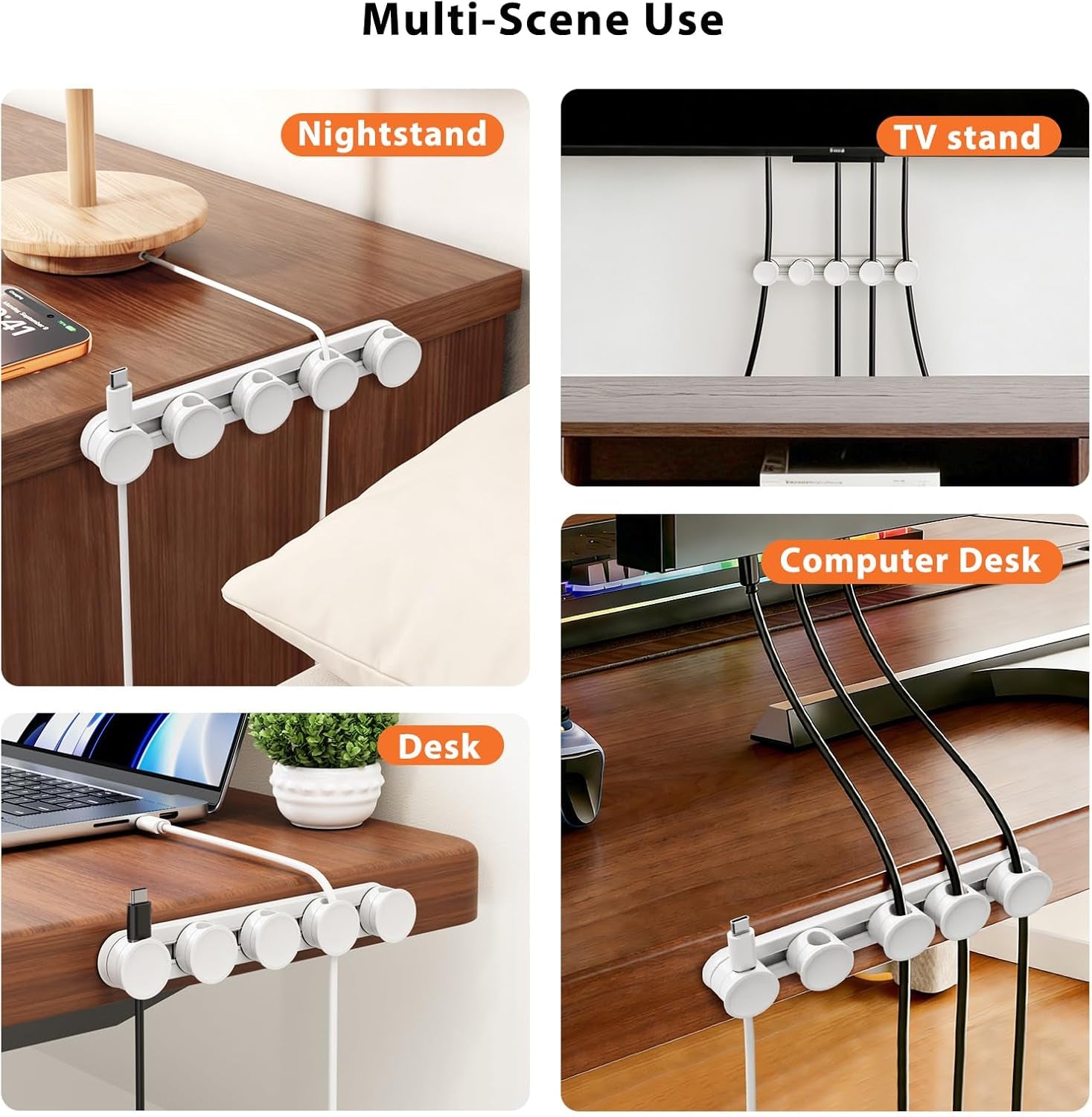 Kabel Organizer Mit Schiebeschiene, 5 Magnetische Verstellbare Kabelclips, 45° Drehbarer Kabelhalter, 8 Mm Kabelmanagement Für Schreibtisch, TV, PC, Ladekabel, Starke Klebebefestigung | Kabel Organizer Mit Schiebeschiene, Magnetische Verstellbare Kabelclips