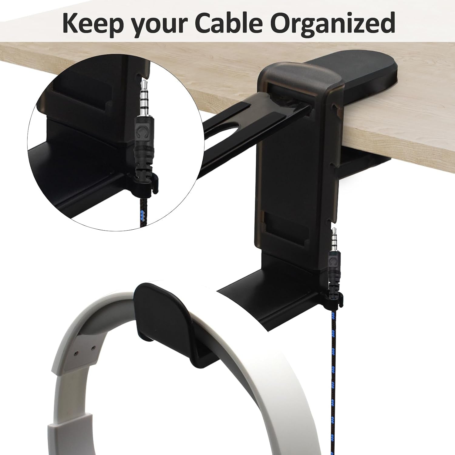 2 in 1 Kopfhörer Ständer Controller Halter, 360° Drehbar Headset Halterung Tisch Mit Kabel Organizer, Universal Kopfhörerständer Gaming Zubehör (Schwarz)