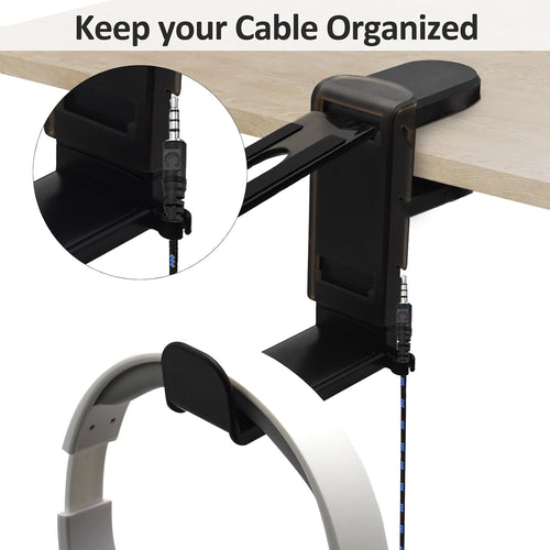 2 in 1 Kopfhörer Ständer Controller Halter, 360° Drehbar Headset Halterung Tisch Mit Kabel Organizer, Universal Kopfhörerständer Gaming Zubehör (Schwarz)