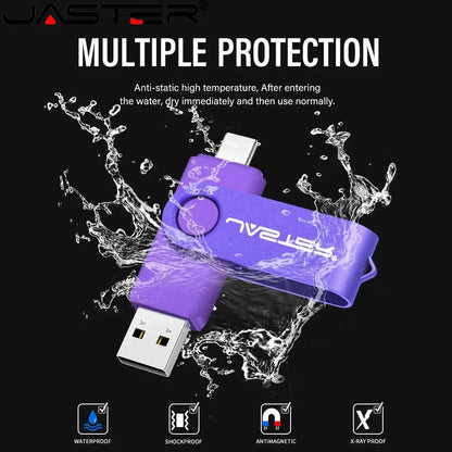 TYPE-C USB Flash Drive 64GB 2 in 1 Real Capacity Pen Drive 32GB Gift Keychain Memory Stick Business Gift U Disk for Mobile Phone