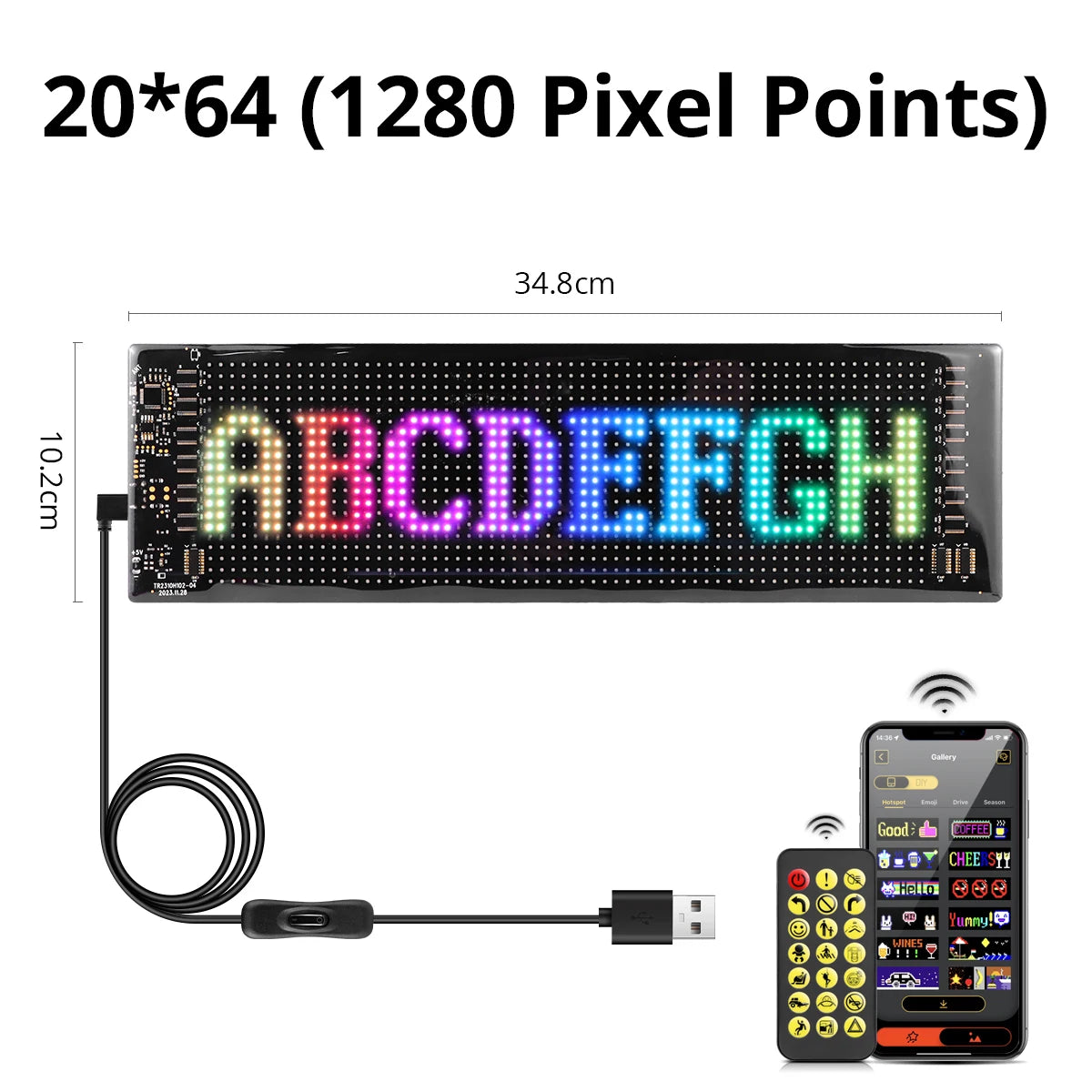 Double Row Display RGB LED Matrix Pixel Panel Screen Smart Programmable DIY Car Devil Eyes Sign Text Anime Advertising Light