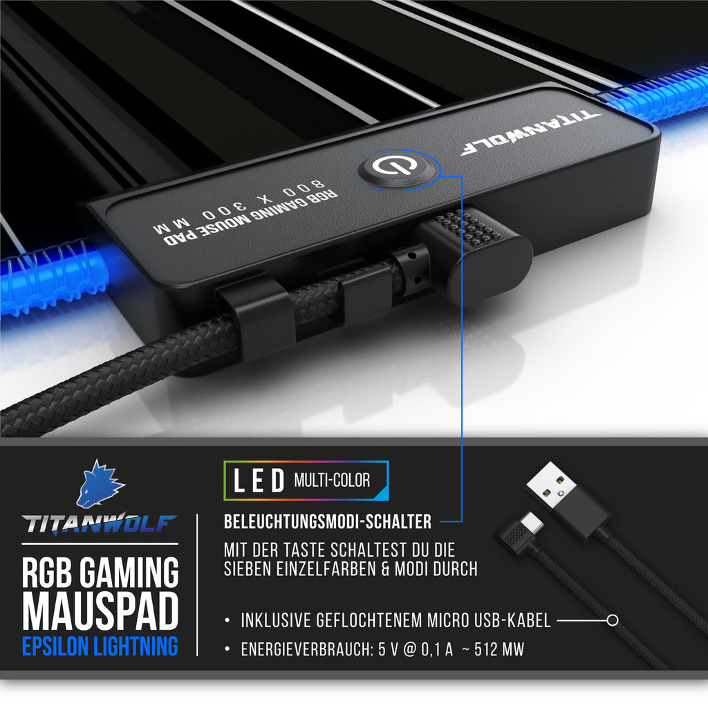 Titanwolf RGB Gaming-Mauspad XL mit leuchtendem Farbverlauf am Rand